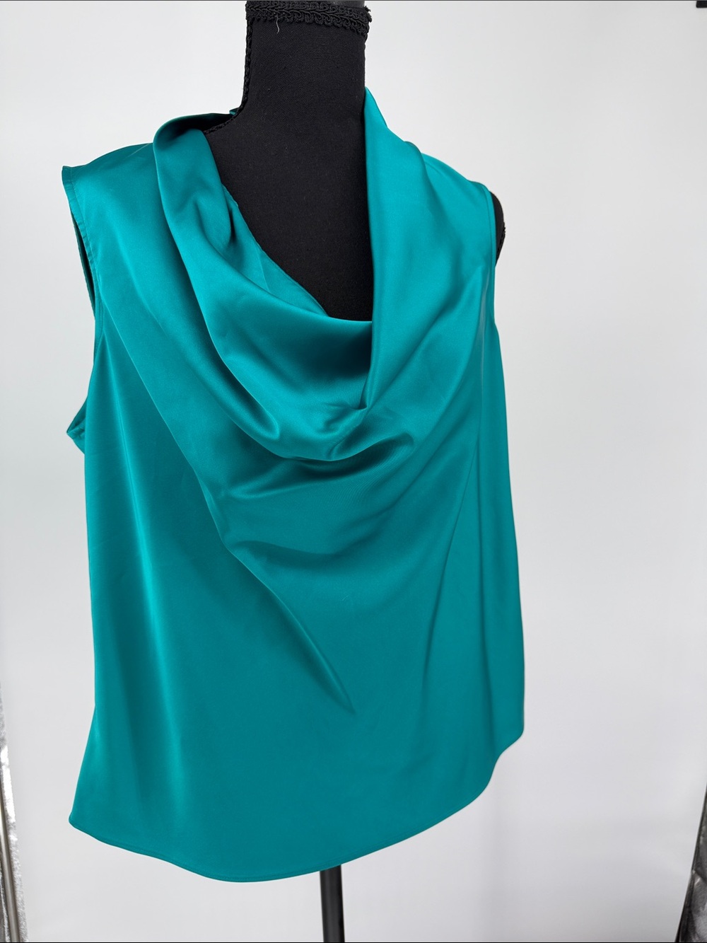 Calvin Klein Sleeveless Teal Cowl Neck Satin Top
